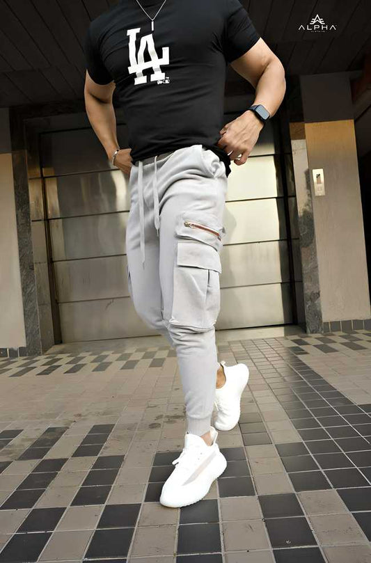 Men's Stretchable Textured Cotton Joggers in Grey