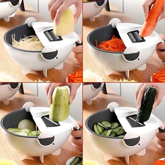 7-in-1 Magic Vegetable Cutter with Large Drain Basket and Multi-Dicing Blades