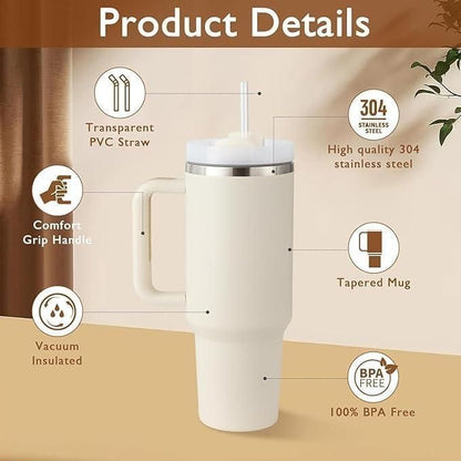 1.2L Insulated Stainless Steel Tumbler with Lid and Straw for Drinks