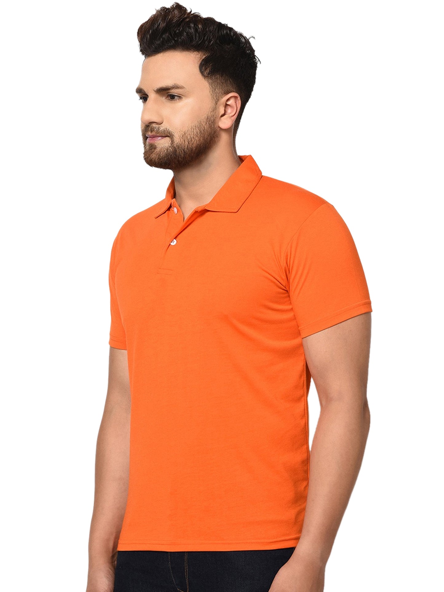 Men's Orange Cotton Blend Solid Half Sleeve Polo T-Shirt