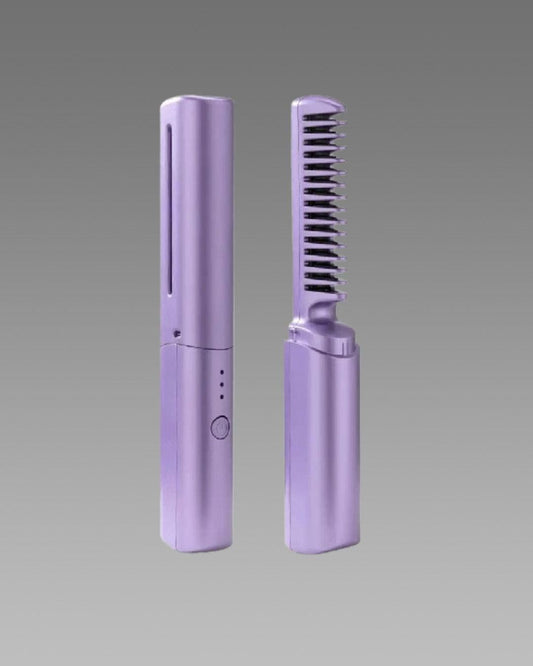 Cordless Mini Hair Straightener by Meneflix - Rechargeable Hot Comb with Adjustable Temperature