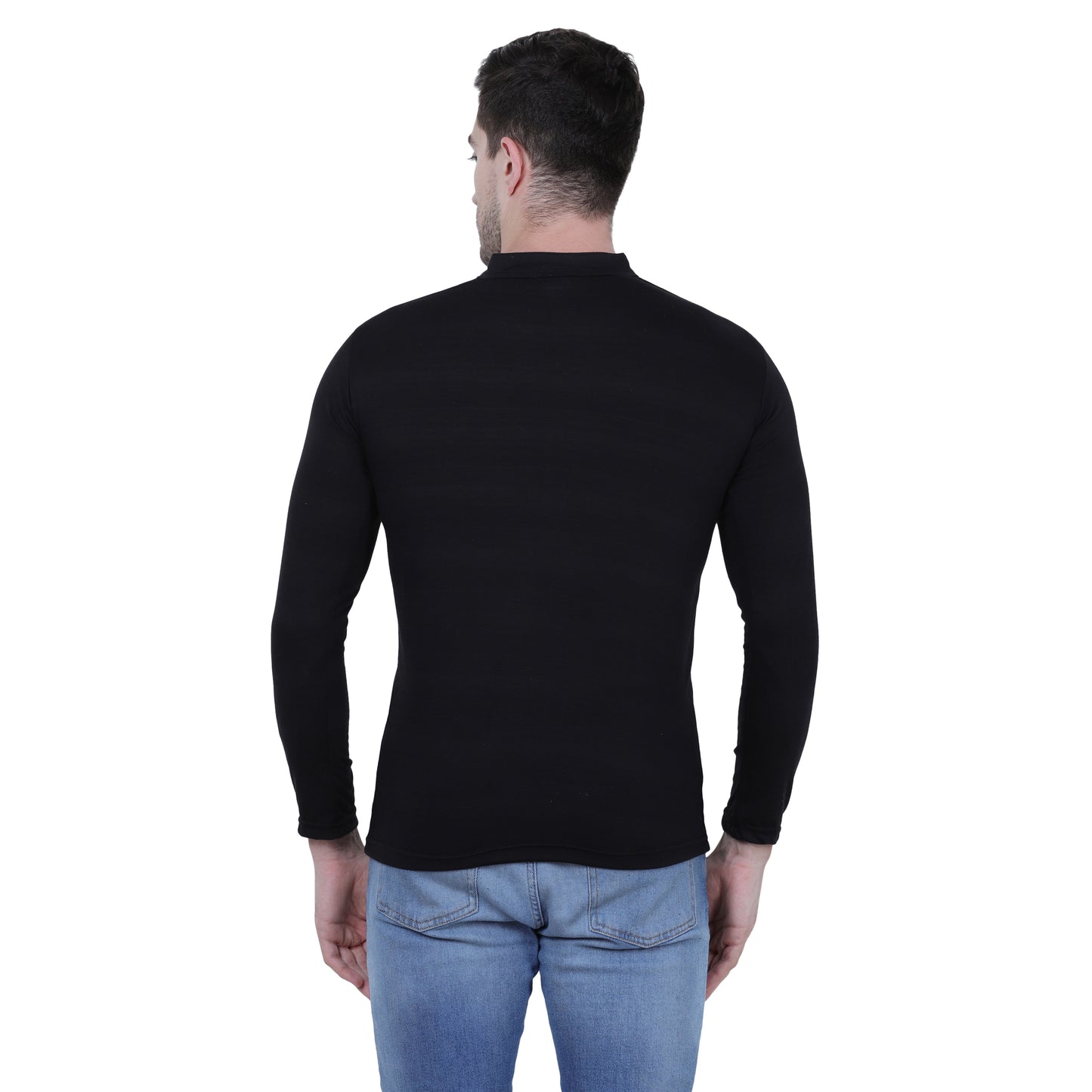 Men's Black Polo Neck Full Sleeve Cotton T-Shirt