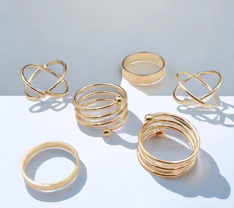 Chic Gold-Plated Knuckle Ring Collection for Women (6 Pieces)