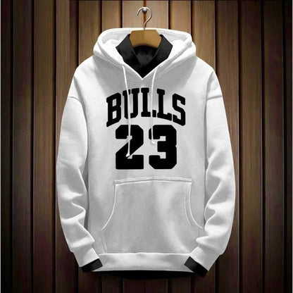 Men's White Fleece Hoodie with Typography Print