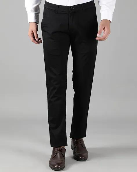 Men's Slim Fit Formal Trousers in Black Polyester Blend