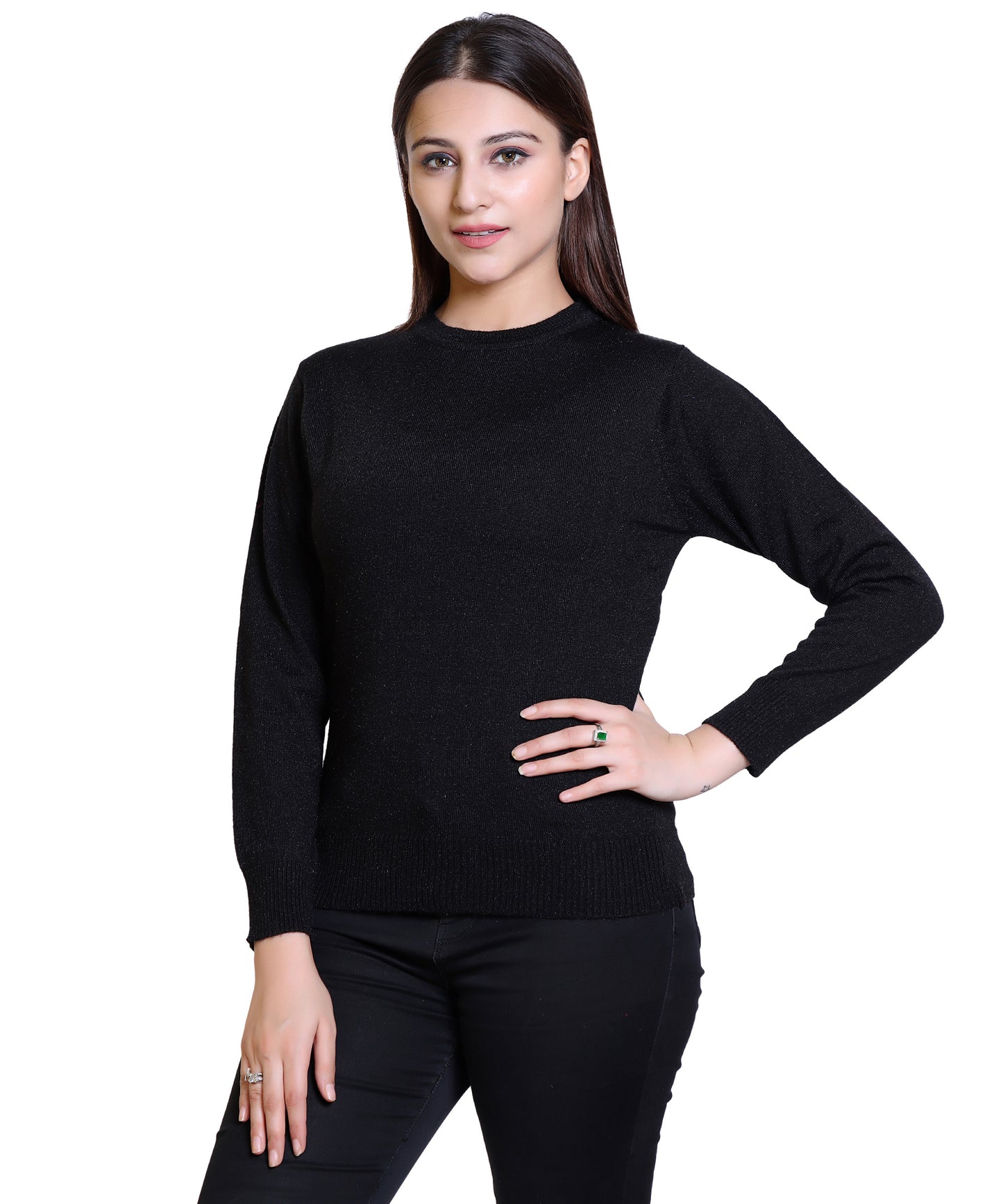 Women’s Classic Black Woolen Sweater with Full Sleeves