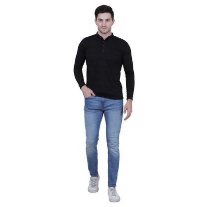 Men's Black Polo Neck Full Sleeve Cotton T-Shirt