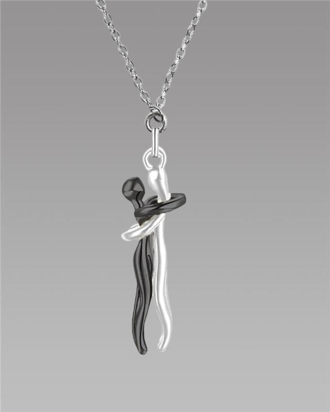 Eternal Embrace Silver and Black Couple Chain Pendant