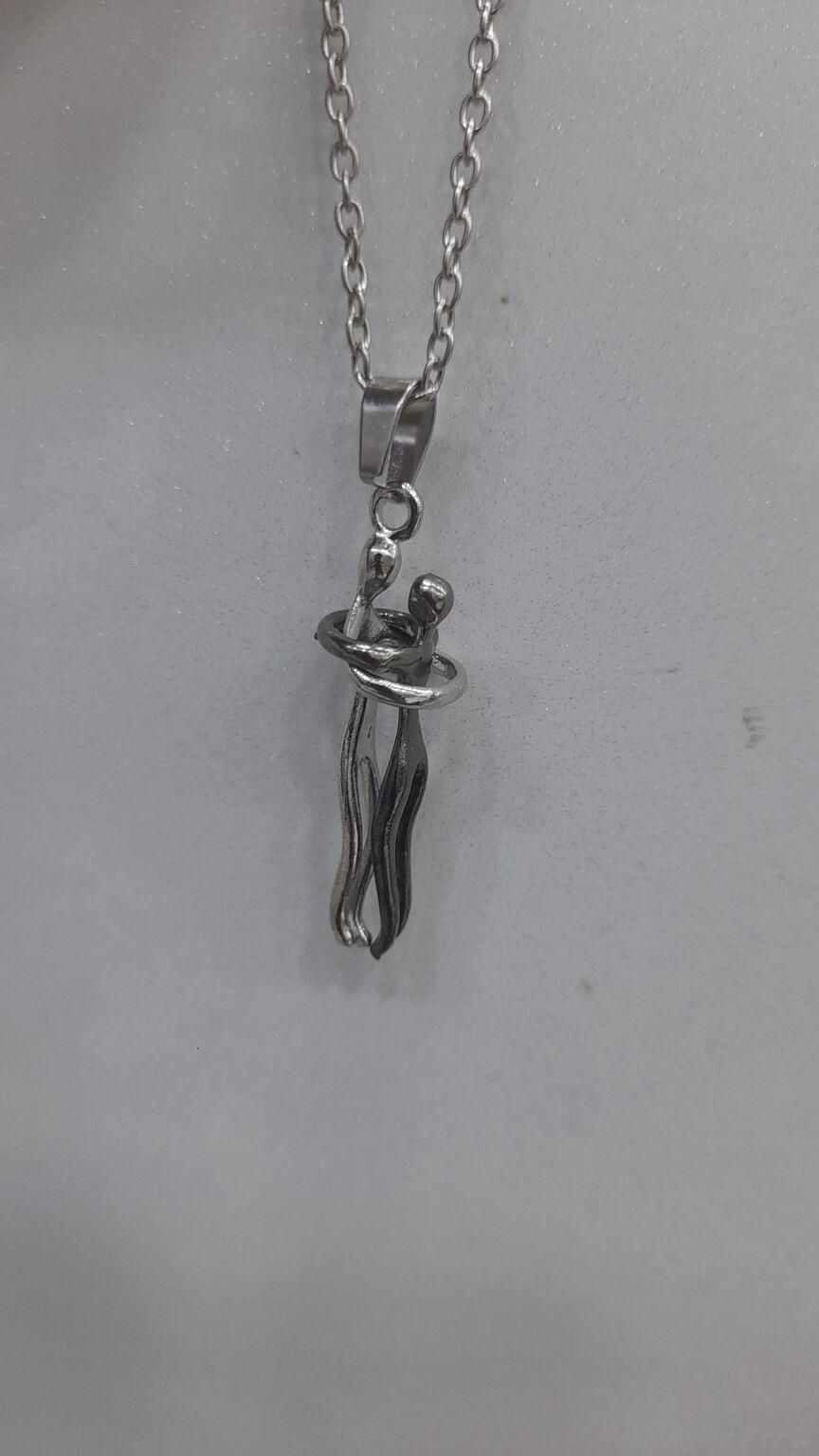 Eternal Embrace Silver and Black Couple Chain Pendant