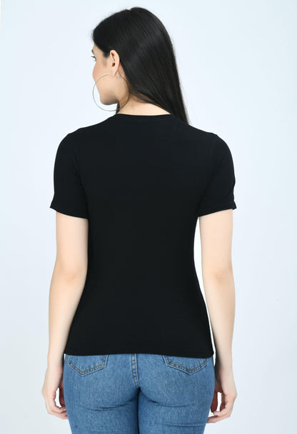 Airbiter Collection Women's Casual Half Sleeve Black Cotton Blend Top