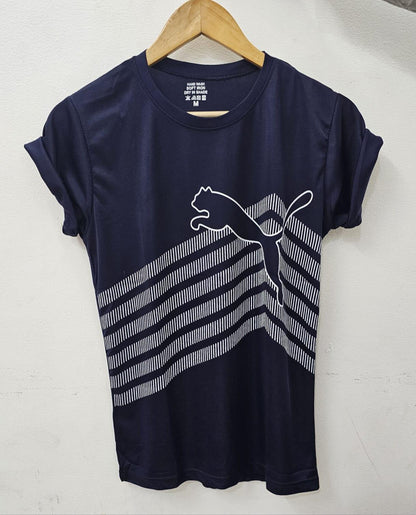 Navy Blue Slim Fit Half Sleeve Printed T-shirt for Men