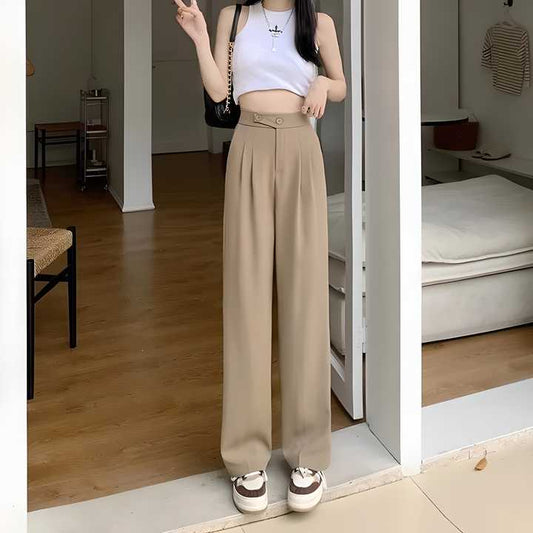 Khaki High Waist Loose Fit Wide Leg Trousers for Women