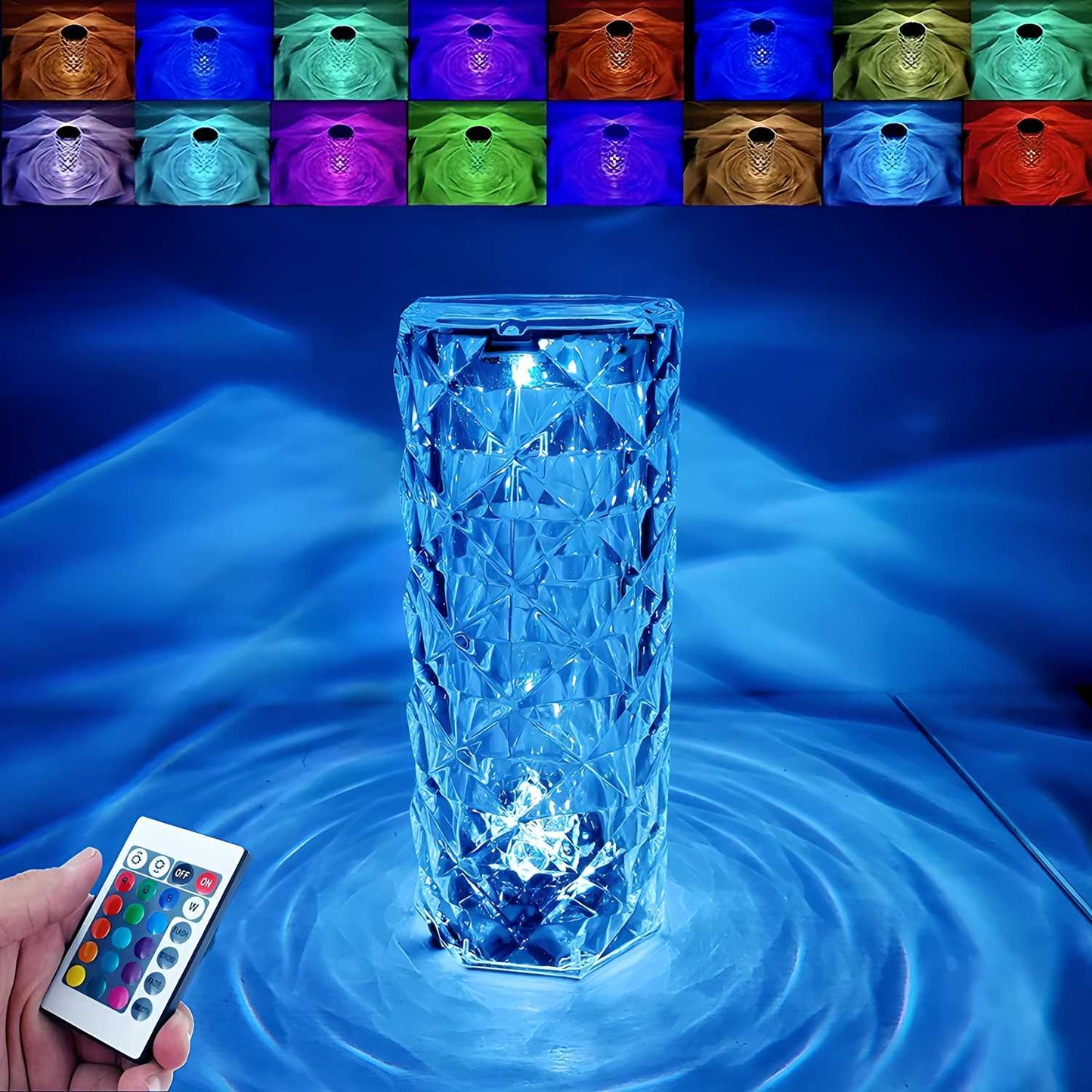 Multicolor Rose Crystal Diamond USB Rechargeable Touch Lamp with Remote Control