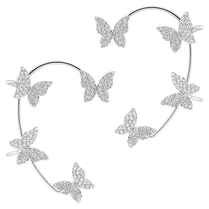 Elegant Silver-Plated Butterfly Ear Crawler Cuff Earrings for Women and Girls