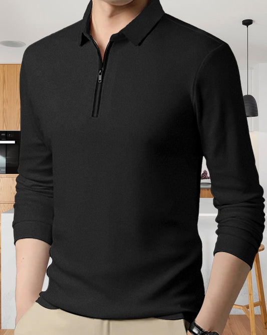 Eyebogler Men's Classic Black Polo T-shirt with Full Sleeves