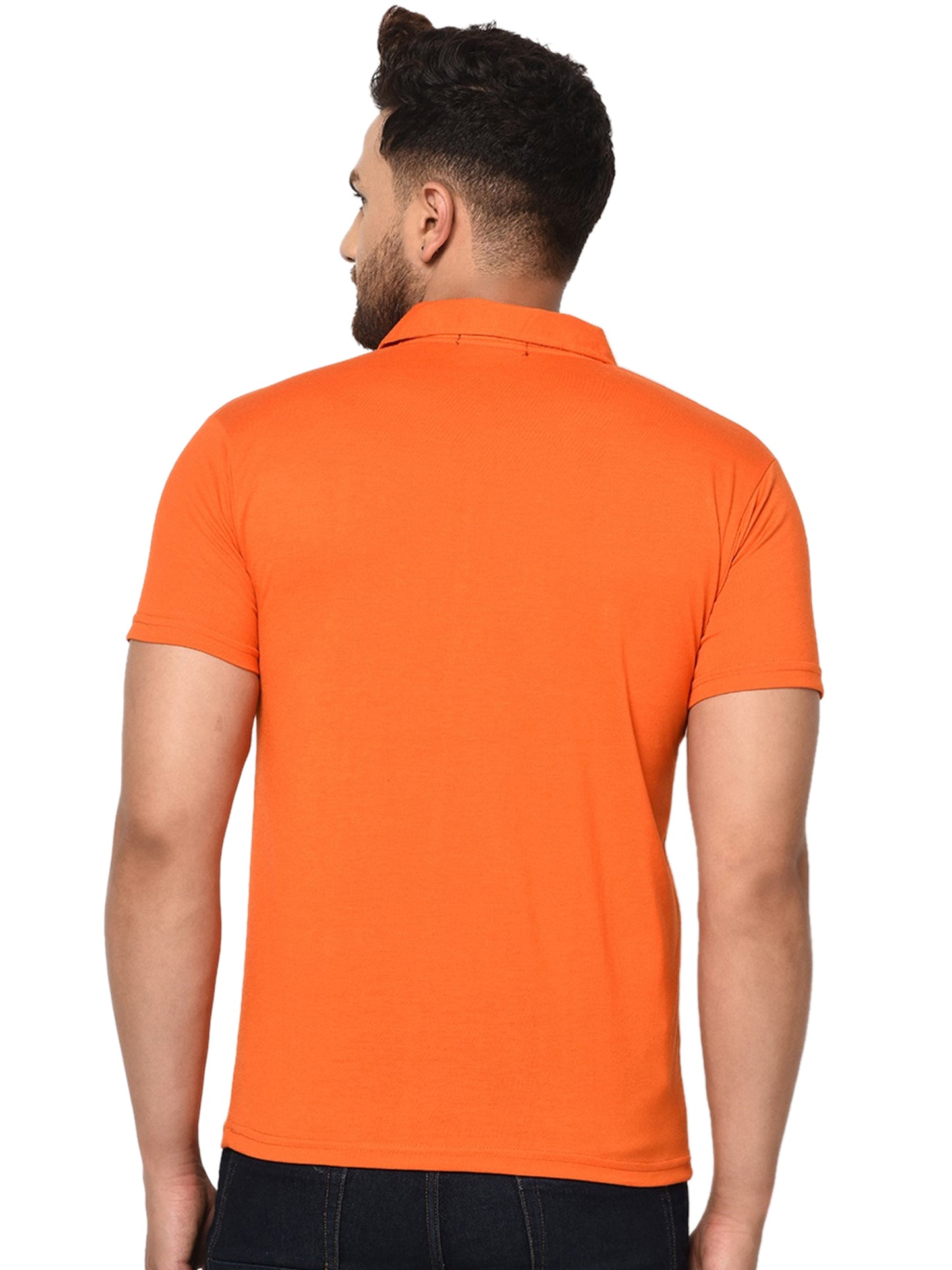 Men's Orange Cotton Blend Solid Half Sleeve Polo T-Shirt