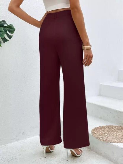 Chic High-Waisted Maroon Lycra Trousers for Women