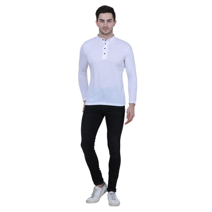 Men's Full Sleeves Solid White Cotton Blend T-Shirt