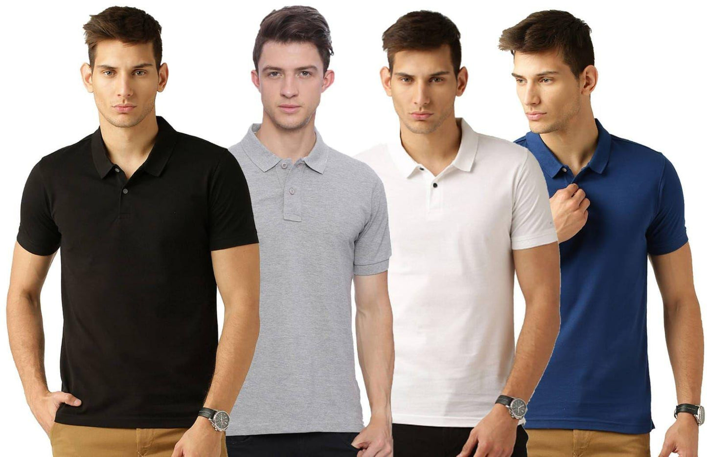 Men's Cotton Polo T-shirt Set with Half Sleeves (Pack of 4)