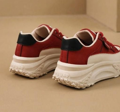 Ladies' Red Lace-Up Casual Sneakers