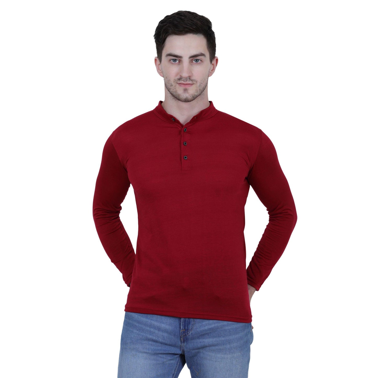 Maroon Cotton Blend Full Sleeve T-Shirt for Men