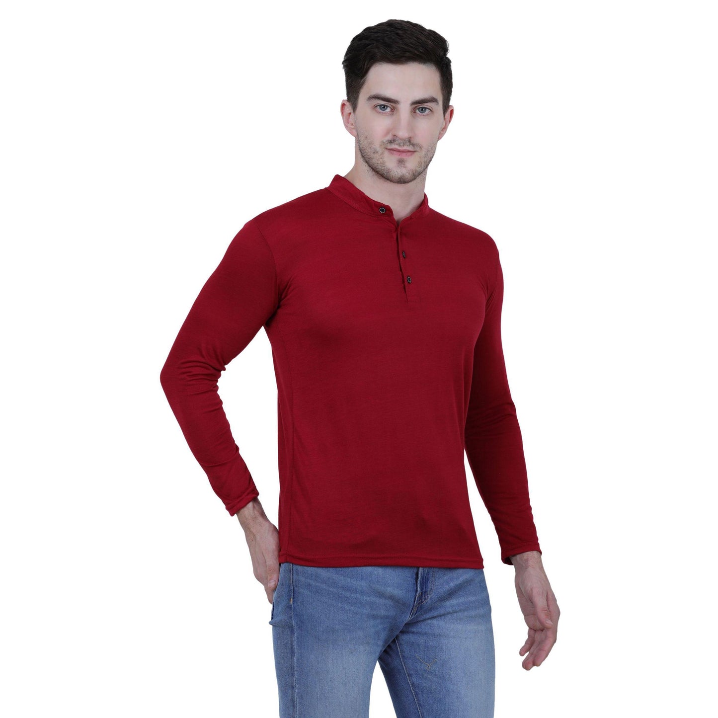 Maroon Cotton Blend Full Sleeve T-Shirt for Men