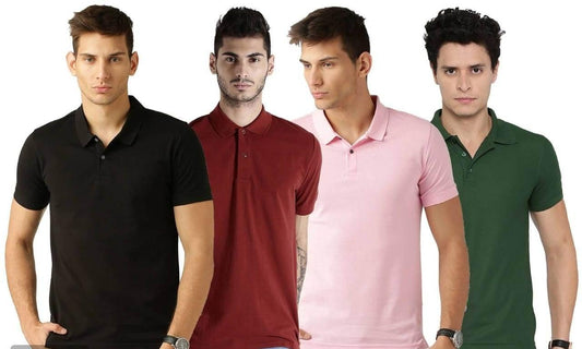 Multicolor Cotton Blend Half Sleeve Polo T-Shirt Set for Men (Pack of 4)