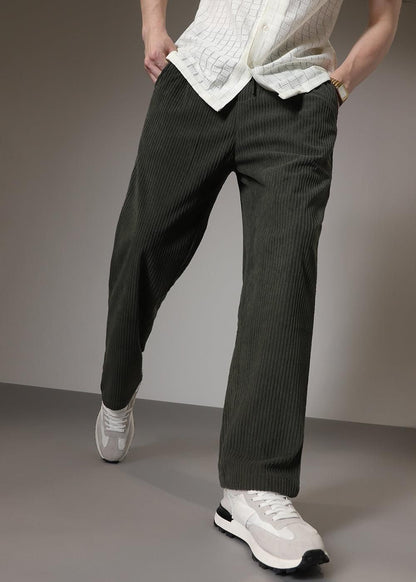 Men's Green Caudray Fabric Casual Trousers