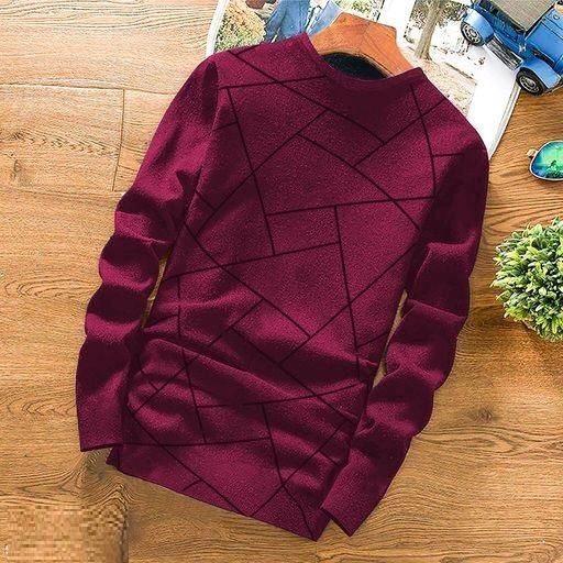 Men's Maroon Full Sleeves Cotton Blend T-Shirt