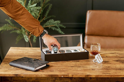 Elegant Wooden Watch Display Case with Glass Top