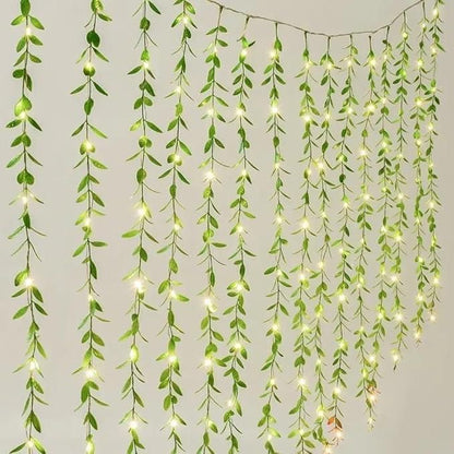 Artificial Green Leaf LED Curtain Lights with 200 LEDs, 8 Lighting Modes, and Remote Control