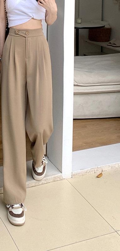 Khaki High Waist Loose Fit Wide Leg Trousers for Women