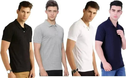 Men's Multicolor Solid Half Sleeve Polo T-Shirt Set of 4