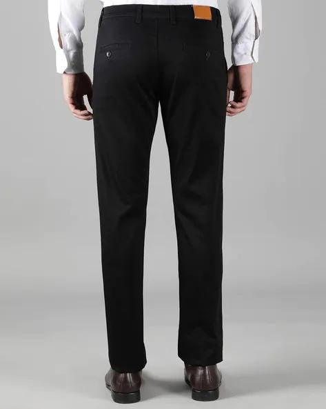 Men's Slim Fit Formal Trousers in Black Polyester Blend