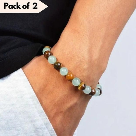 Natural Jade Round Beads Bracelet - Pack Of 2