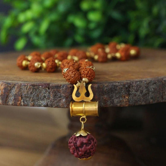 Shiv Trident Pendant with Rudraksha Necklace