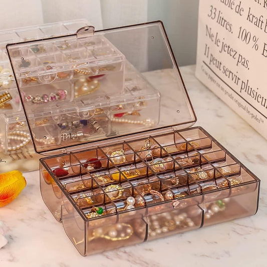 24-Compartment Plastic Jewelry Organizer Storage Box