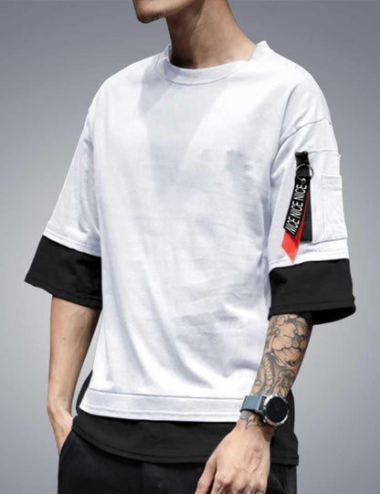 Men's White Half Sleeve Cotton Blend T-Shirt