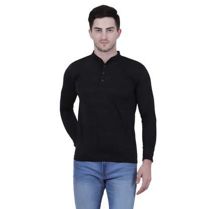 Men's Black Polo Neck Full Sleeve Cotton T-Shirt