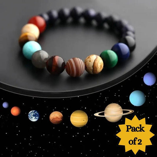 Galaxy Gem - Featuring 8 Planets Natural Stone Beads Bracelet (Pack of 2)