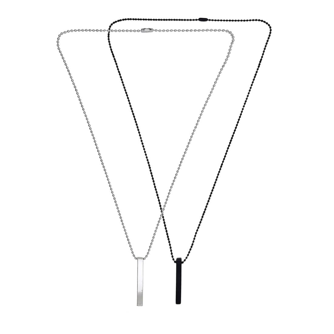 Elegant Rhodium Alloy 3D Vertical Bar Cuboid Locket Pendant Necklace in Silver and Black