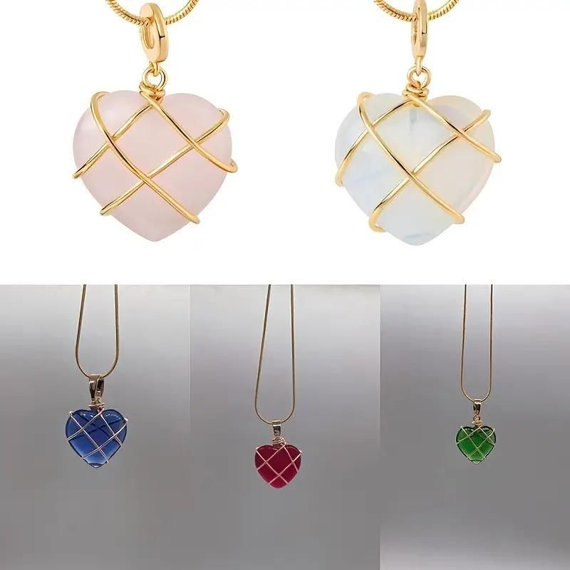 Heart-Shaped Crystal Stone Pendant with Elegant Metal Wrap