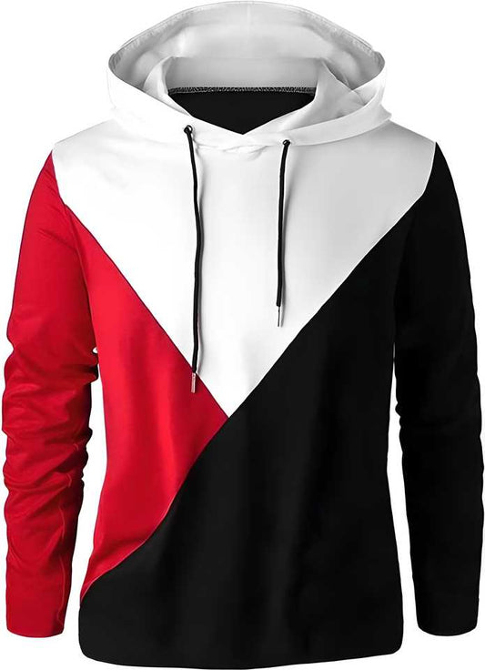 Men's Color Block Full Sleeve Hooded Cotton Blend T-Shirt