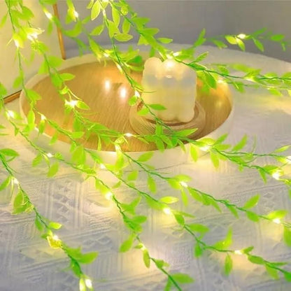 Artificial Green Leaf LED Curtain Lights with 200 LEDs, 8 Lighting Modes, and Remote Control