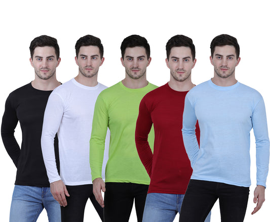 Men's Slim Fit Full Sleeve Cotton T-Shirts (Set of 5)