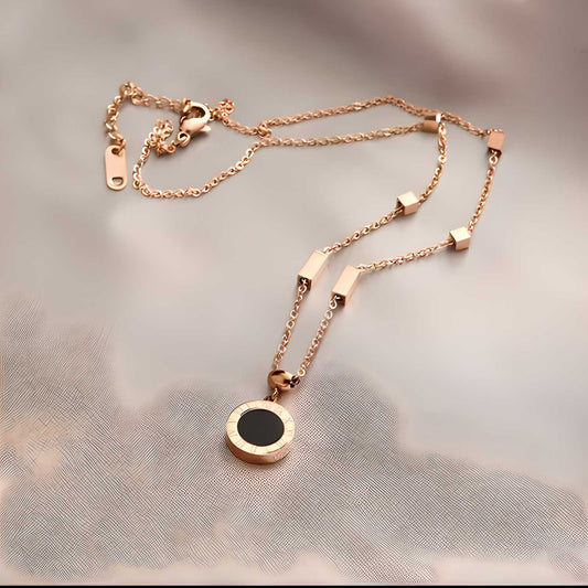 Elegant Rose Gold Stainless Steel Round Necklace for Women