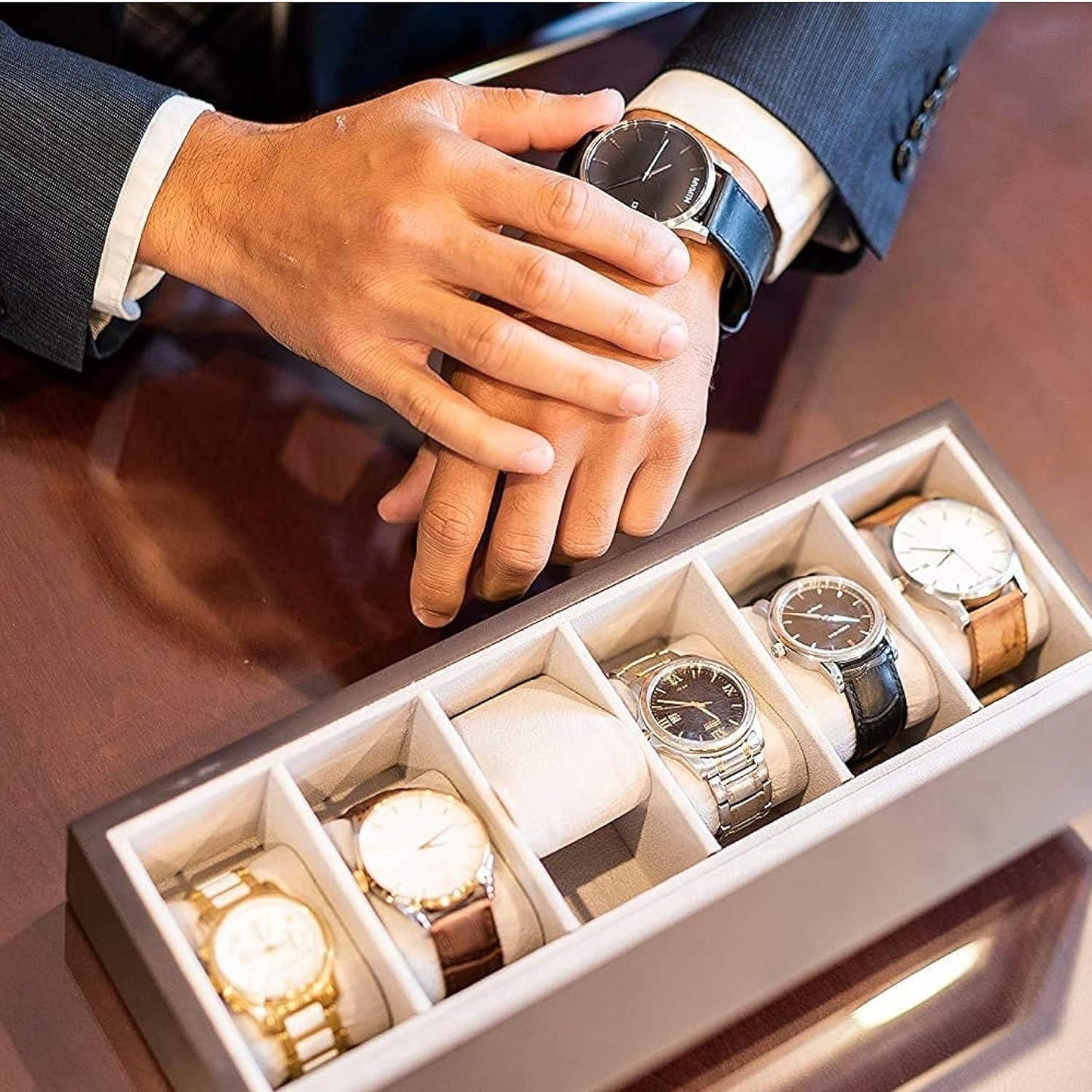 Elegant Wooden Watch Display Case with Glass Top