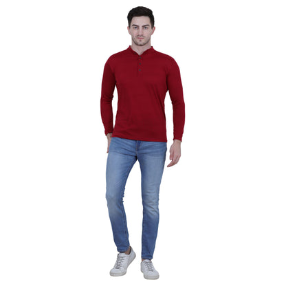 Maroon Cotton Blend Full Sleeve T-Shirt for Men