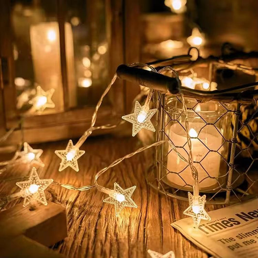 Warm White LED Star String Lights for Festive Decor