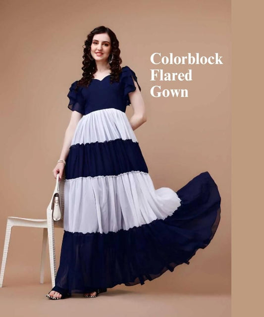 Multicolor Georgette Flared Gown for Women